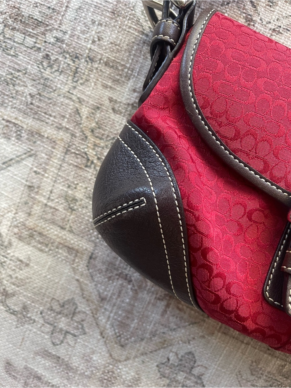 Coach Y2K Red SoHo Hobo Mini Flap Canvas Monogram Bag - Picture 5 of 15